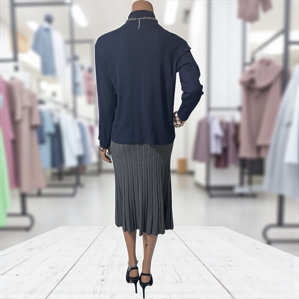 Navy Turtleneck Ellen Tracy Paired with a Ellen Tracy Gray Pleated Skirt c close - Picture 8 of 12